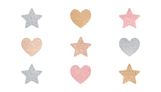 九个闪亮的星星和爱心贴纸矢量素材(EPS/PNG)