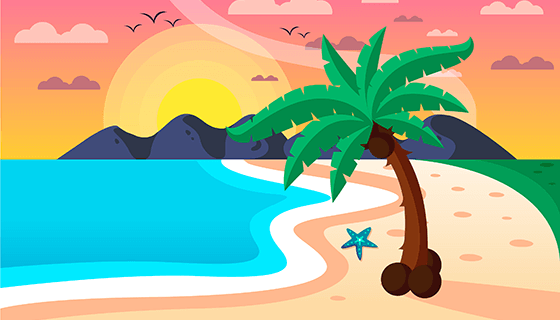 海滩日落背景矢量素材(EPS/AI)