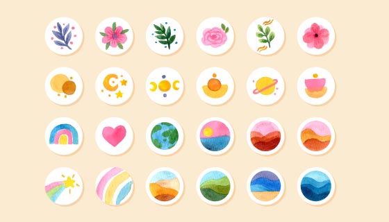 24个水彩风格的自然图标矢量素材(AI/EPS)