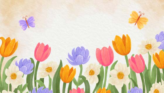 水彩风格的春天花卉背景矢量素材(AI/EPS)