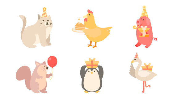 六个扁平风格的动物矢量素材(EPS/PNG)