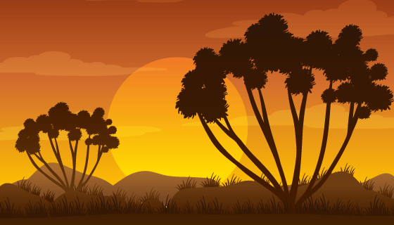 森林草原日落剪影矢量素材(EPS)