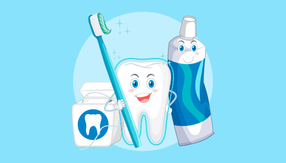 卡通风格快乐的牙膏牙齿矢量素材(EPS)