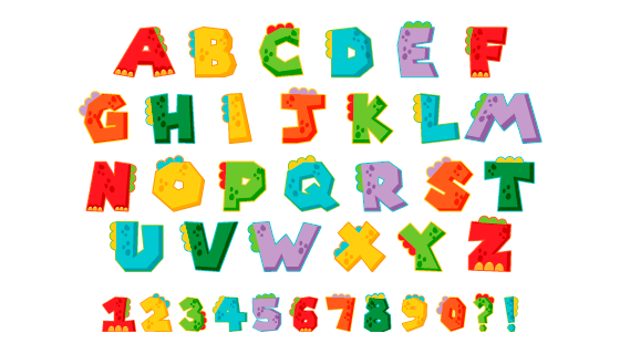 卡通风格的英文字母和数字矢量素材(EPS/PNG)