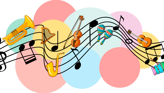 各种乐器和音符设计音乐背景矢量素材(EPS)