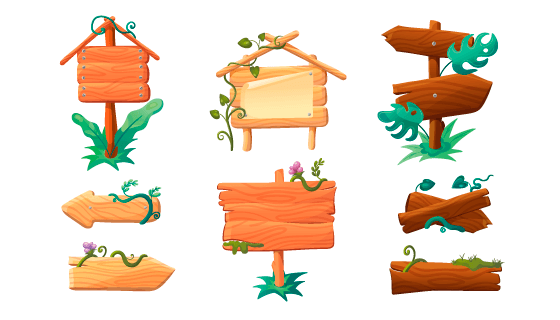 八个可爱的木制指示牌矢量素材(EPS/PNG)
