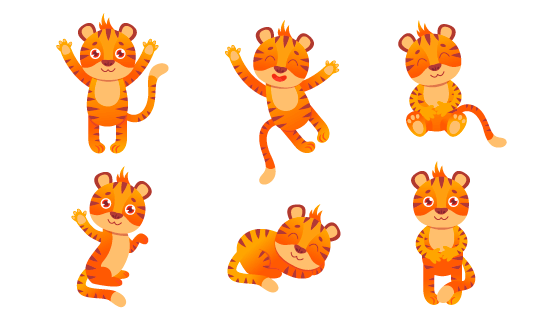 不同姿势的小老虎矢量素材(EPS/PNG)
