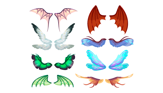 八种不同的神魔翅膀集合矢量素材(EPS/PNG)