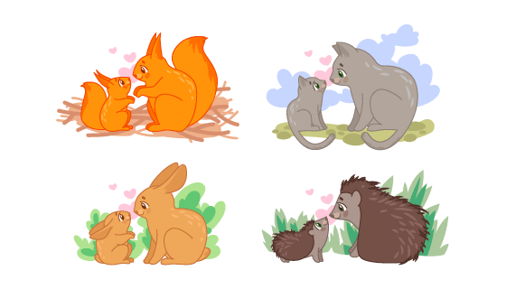 可爱的母子动物对视矢量素材(EPS/PNG)