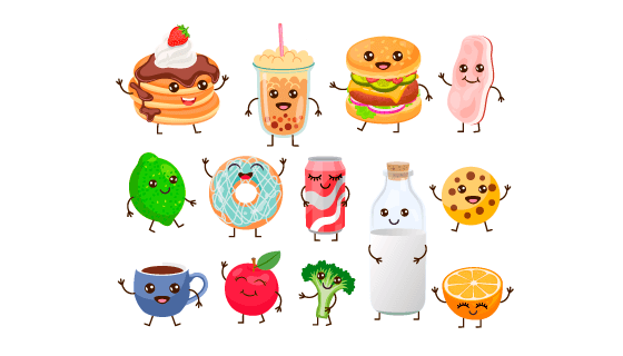 各种各样可爱的食物矢量素材(EPS/PNG)