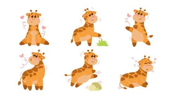 不同姿势的卡通长颈鹿矢量素材(EPS/PNG)