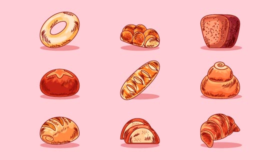 九种不同的面包矢量素材(EPS/PNG)