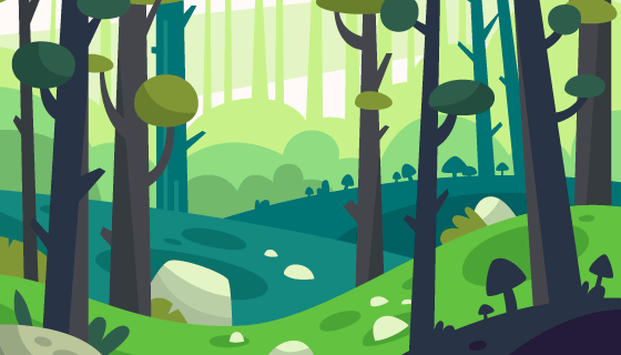 扁平风格的迷幻森林插画矢量素材(AI/EPS)