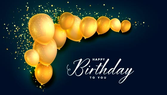 金色气球设计生日快乐背景矢量素材(EPS)
