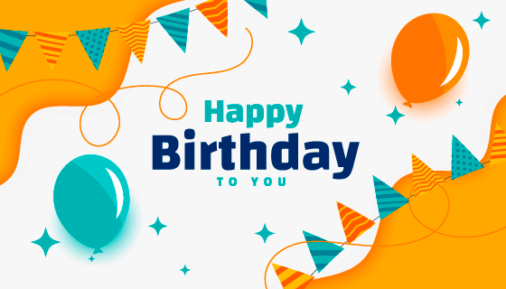 扁平风格设计生日快乐贺卡矢量素材(EPS)