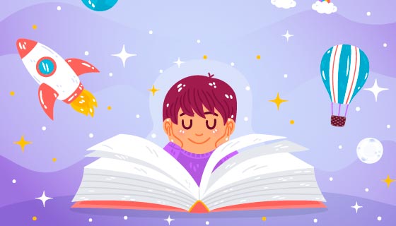 徜徉在知识的海洋里的孩子矢量素材(AI/EPS)