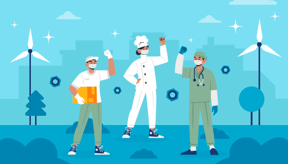 加油工作的人们劳动节矢量素材(AI/EPS)