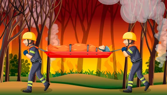 森林火灾中救人的消防员矢量素材(EPS)