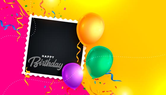 气球和相框设计生日快乐背景矢量素材(EPS)