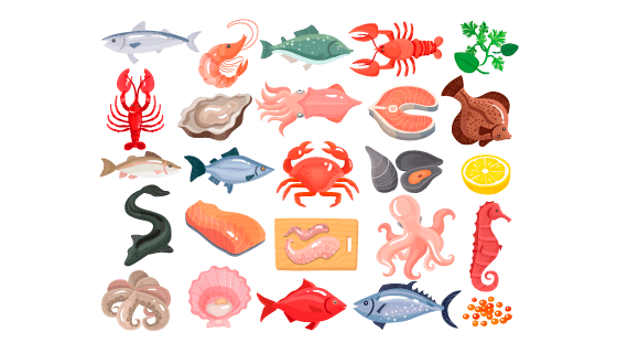 各种各样美味的海鲜矢量素材(EPS/PNG)