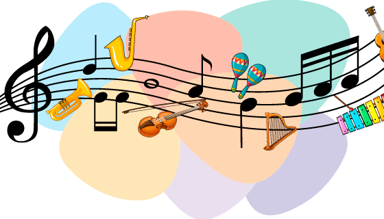 各种乐器和音符组成的音乐背景矢量素材(EPS)