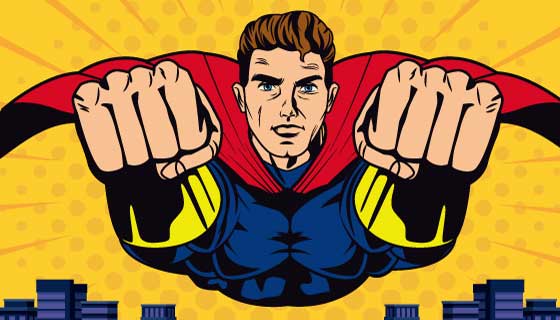 飞行在城市上空的超级英雄矢量素材(EPS)