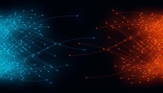 蓝色和红色粒子相互吸引科技背景矢量素材(EPS)