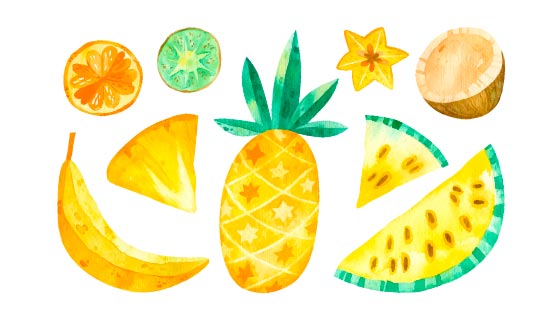 水彩画风格的水果矢量素材(EPS)