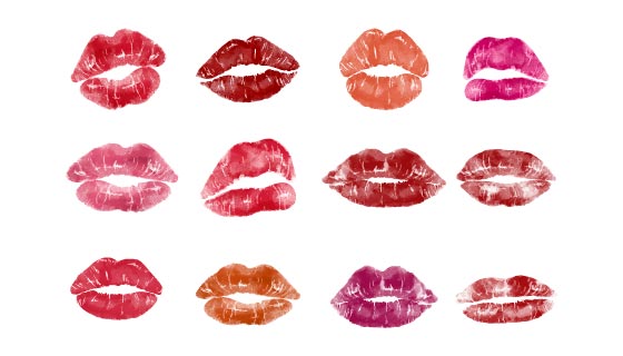 12个不同形状的嘴印矢量素材(EPS/PNG)
