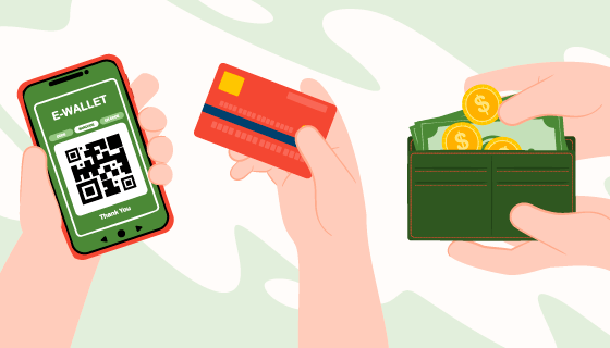 二维码信用卡现金三种支付方式矢量素材(EPS)