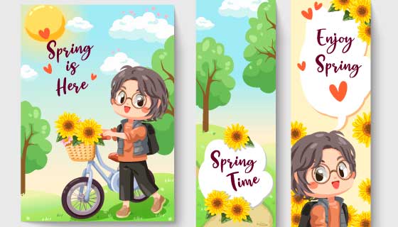 春天里帅气的男孩插画矢量素材(EPS)