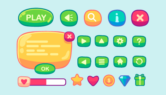 手绘风格游戏UI套件矢量素材(EPS/PNG)