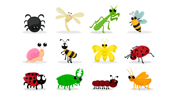12个卡通风格的昆虫动物矢量素材(EPS/PNG)