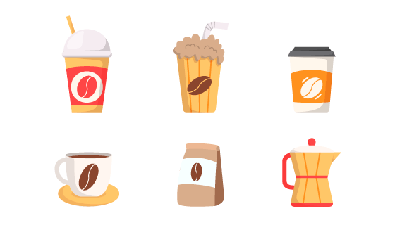 咖啡壶咖啡豆和咖啡矢量素材(EPS/PNG)