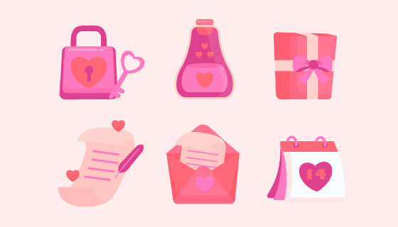 六个可爱的情人节元素矢量素材(EPS/PNG)