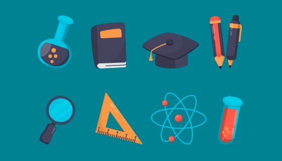 八个可爱的教育元素图标矢量素材(EPS/PNG)