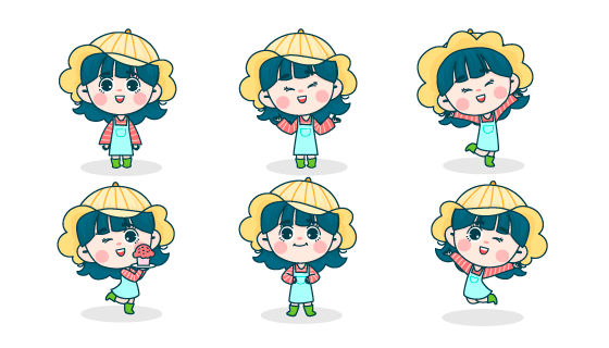 带着黄色帽子的可爱小女孩矢量素材(EPS/PNG)