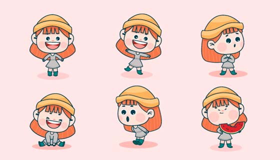 可爱的大头女孩矢量素材(EPS/PNG)