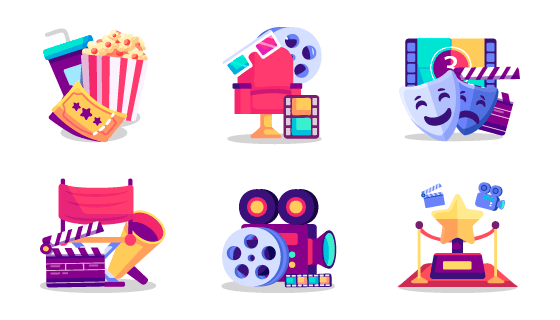 六个电影元素图标矢量素材(EPS/PNG)