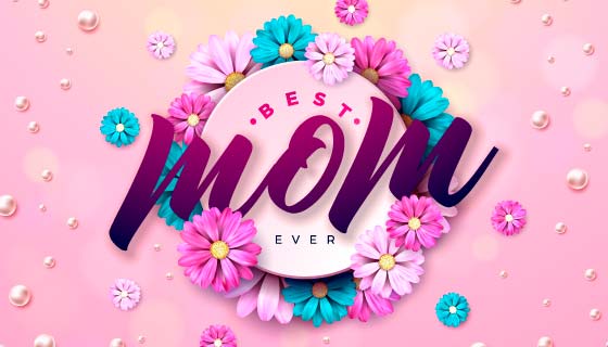 五彩缤纷的花朵设计母亲节快乐矢量素材(EPS)