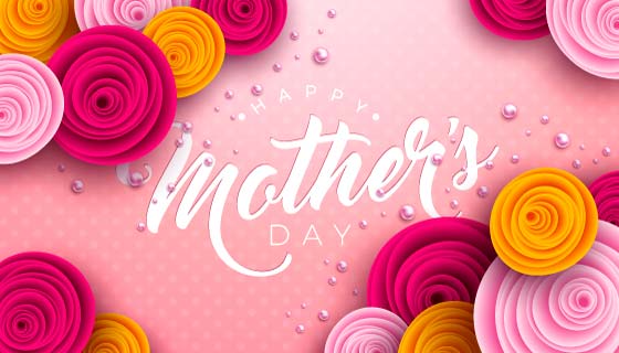 五彩缤纷的花朵设计母亲节快乐背景矢量素材(EPS)