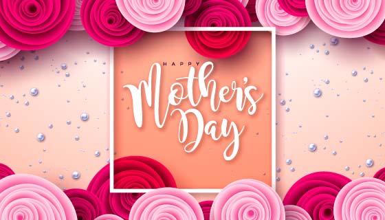 五彩缤纷的花朵设计母亲节快乐背景矢量素材(EPS)