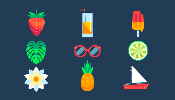 九个扁平风格的夏天元素矢量素材(AI/EPS/PNG)