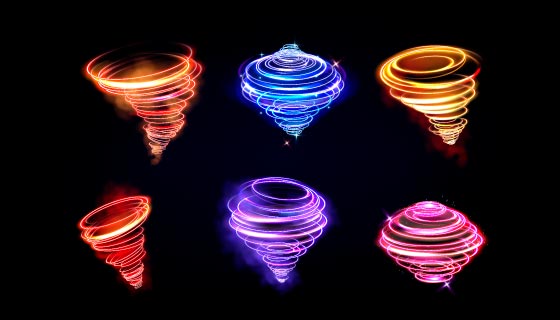 六个炫彩霓虹灯漩涡效果矢量素材(AI/EPS)