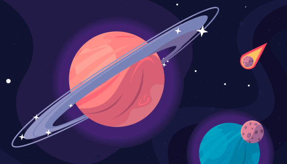 土星和周边行星太空场景矢量素材(EPS)