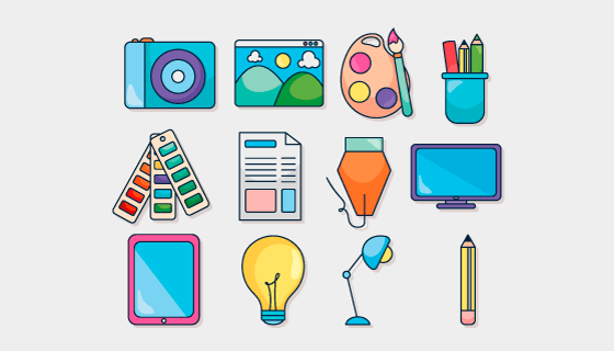 12个扁平风格的图标矢量素材(EPS/PNG)