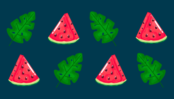 西瓜和西瓜叶子图案设计的夏天背景矢量素材(EPS)