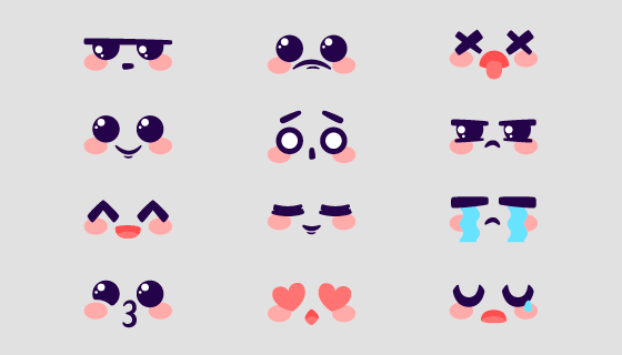 12个卡哇伊表情矢量素材(AI/EPS/PNG)