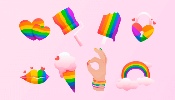 八个彩虹设计的元素矢量素材(AI/EPS/PNG)