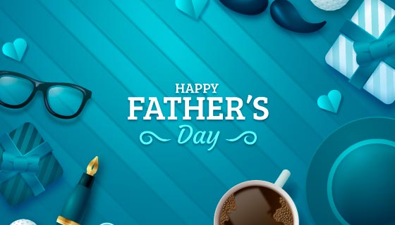 咖啡和钢笔等元素设计的父亲节快乐矢量素材(AI/EPS)